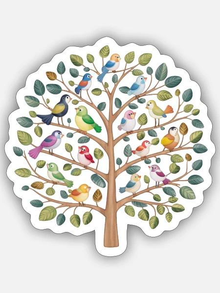 Birds On A tree Branch Birding Bird Watching Bird - Sticker - white matte