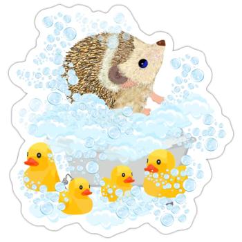 hedgehog, bubbles and Rubber Duckies - Sticker - white matte - Front