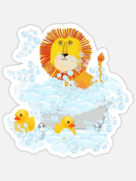 There's a Lion in the Tub - Sticker - white matte