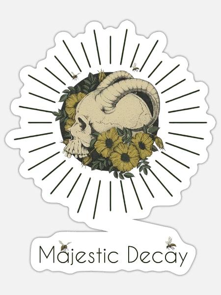floral skull majestic decay - Sticker - white matte