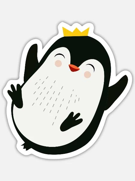 happy penguin with a golden crown - Sticker - white matte