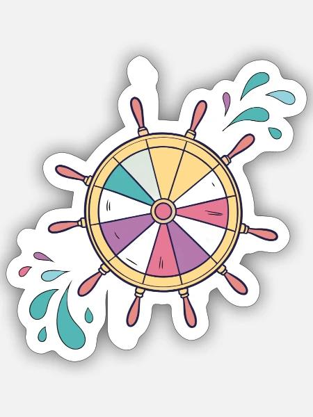 Colorful wheel ship steering wheel design - Sticker - white matte
