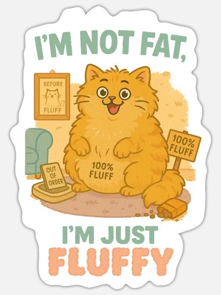 I'm Not Fat, I'm Just Fluffy – Cute Chubby Cat Hum - Sticker - white matte