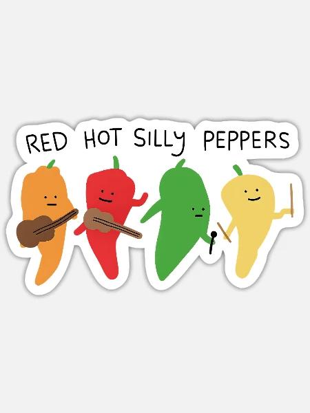 Red Hot Silly Peppers Funny - Sticker - white matte