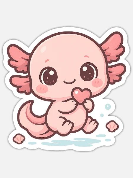 Cute Chibi Axolotl - Sticker - white matte