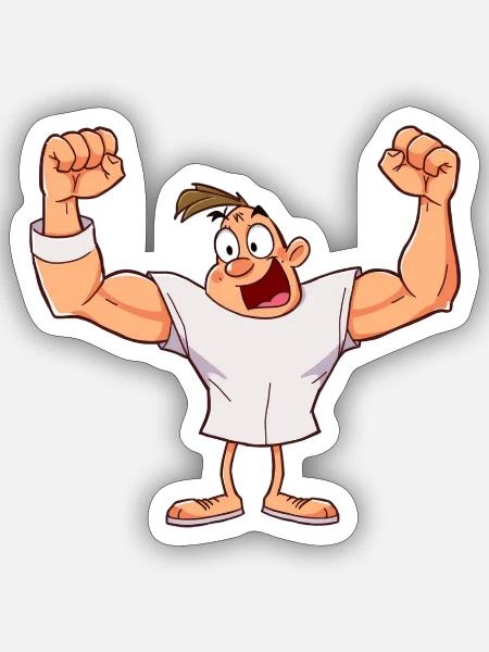 Cartoon Muscle Gainer Illustration - Sticker - white matte