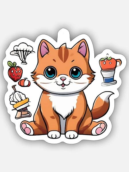 Whimsical Dessert Cat Charm - Sticker - white matte