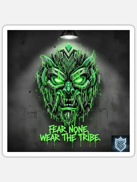 Tribal Mask – Toxic Acid Cyber Mutant Art - Sticker - white matte