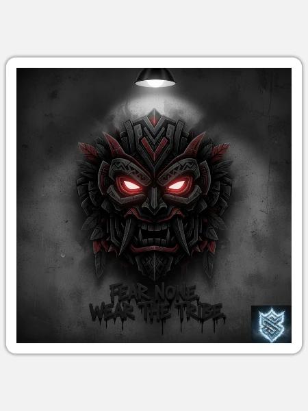 Shadowcore Tribal Mask Warrior Design - Sticker - white matte