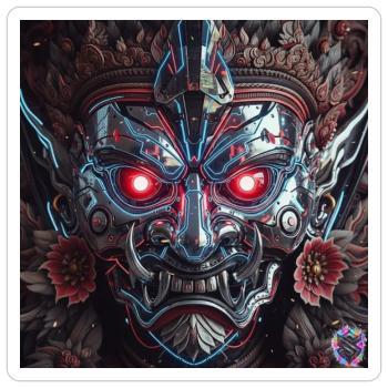 Cyberpunk Demon Mask – Chrome Tech Art - Sticker - white matte - Front