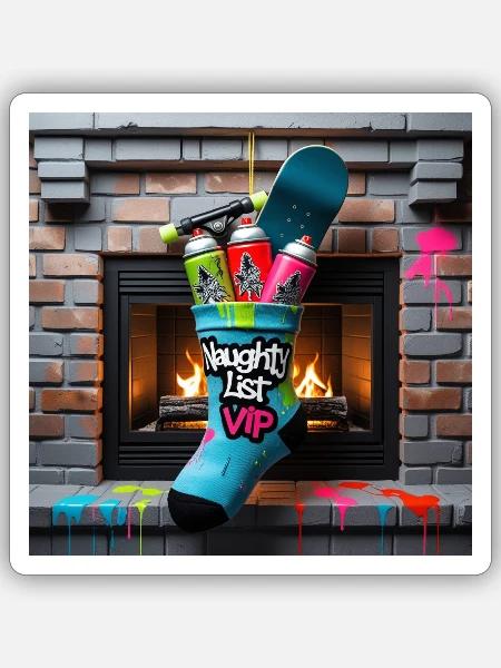 Naughty List VIP Socks - Sticker - white matte