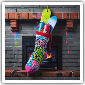 Naughty List Graffiti Sock - Sticker - white matte - Front