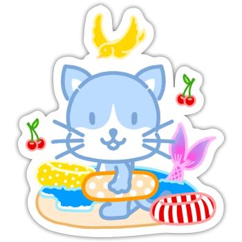 Blue Cat Beach Splash - Sticker - white matte - Front