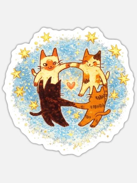 Dancing Cats Circle Design - Sticker - white matte