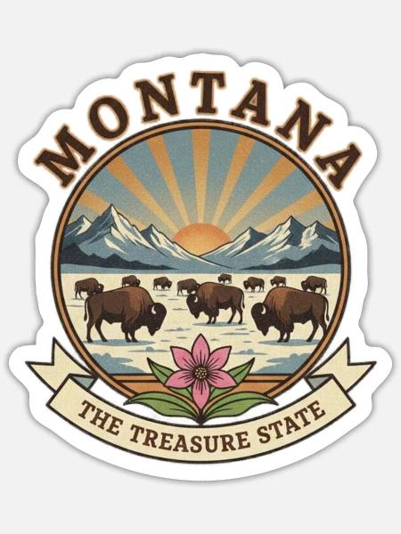 Montana Bison Sunrise Emblem - Sticker - white matte