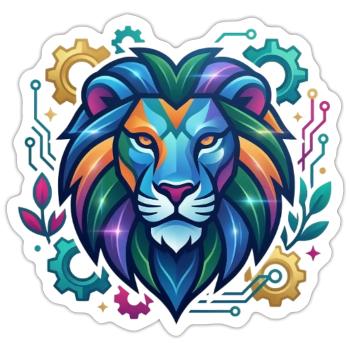 Vivid Circuit Lion Tech Art - Sticker - white matte - Front