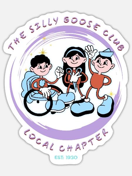 Retro Cartoon Mascot Silly Goose Club T-Shirt - Sticker - white matte