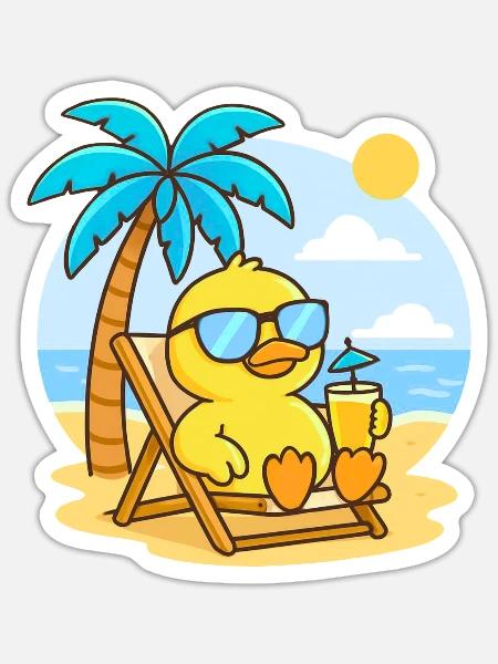 Sunny Duck Beach Chill - Sticker - white matte