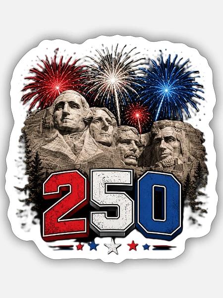 Mount Rushmore USA 250 Birthday Patriot Fireworks - Sticker - white matte