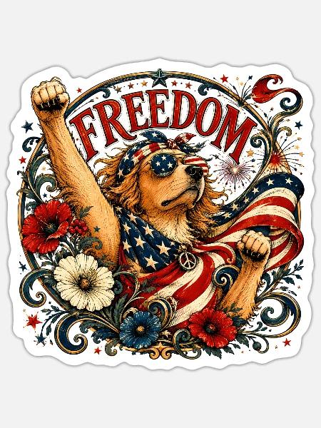 Freedom Pup Stars and Stripes - Sticker - white matte