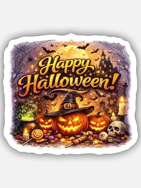 Happy Halloween Pumpkin Portrait - Sticker - white matte