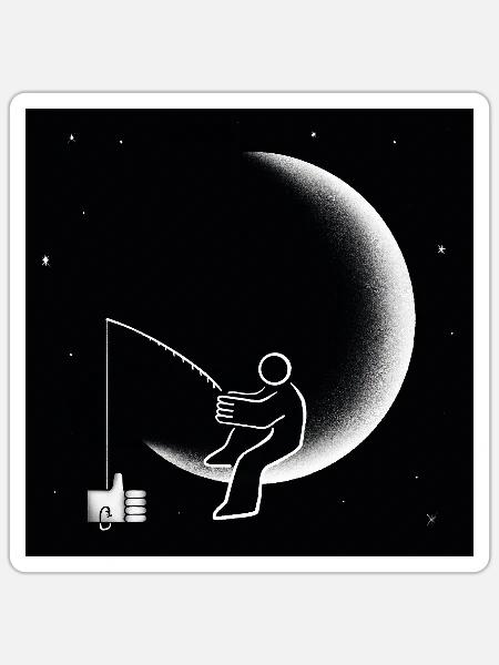Fishing For Likes Crescent Moon Illustration - Sticker - white matte