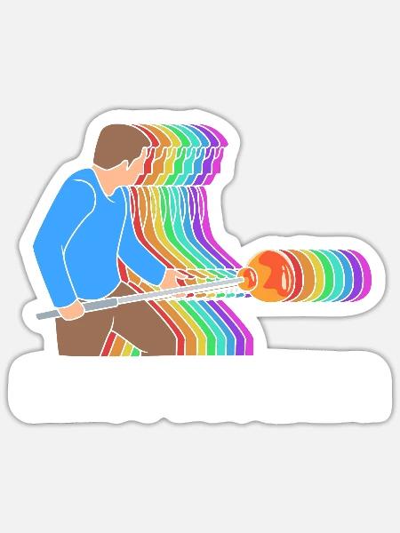 Colorful Retro Glass Blowing Art Glass Blower - Sticker - white matte