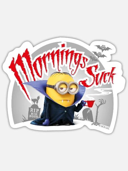 Minions Dave Mornings Suck - Sticker - white matte
