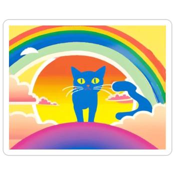 Blue Cat Rainbow Sunset - Sticker - white matte - Front
