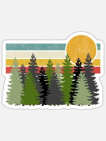 Retro Sun and Trees - Sticker - white matte