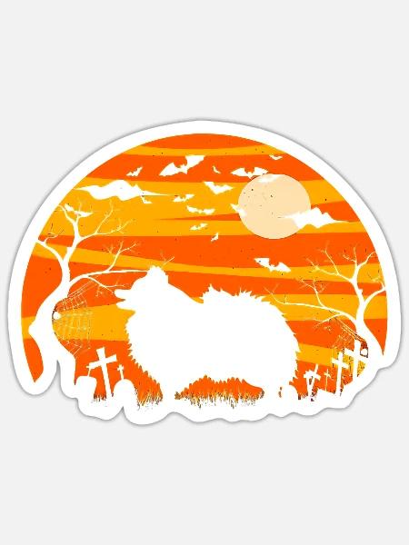 Dog Halloween Pomeranian Dog Jack O Lantern - Sticker - white matte