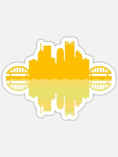 Pittsburgh Skyline Reflection (Gold) - Sticker - white matte
