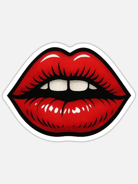 Crimson Lips Pop Art - Sticker - white matte