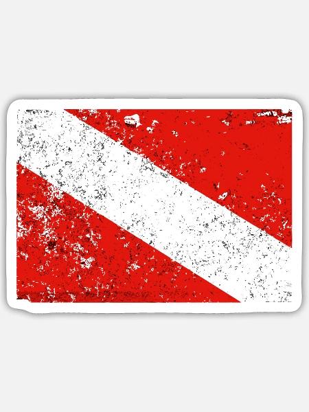 Dive Flag Vintage Worn Scuba Diving - Sticker - white matte