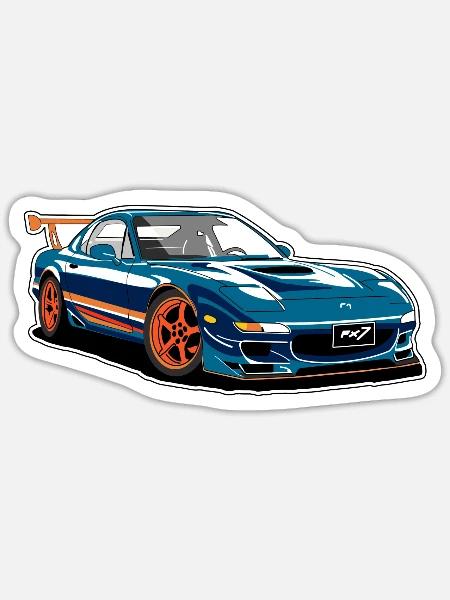 blue car racing - Sticker - white matte