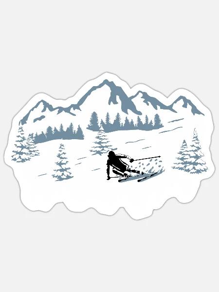 Skiing, Skier, Ski, Winter Snow Mountains - Sticker - white matte