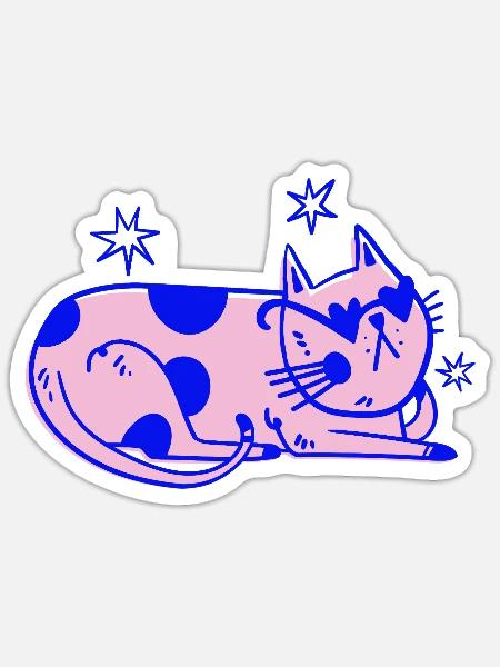 Cool Cat Funky Retro Illustration - Sticker - white matte
