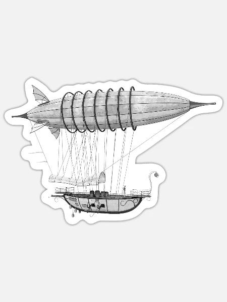 Fantasy airship, zeppelin, aviation - Sticker - white matte