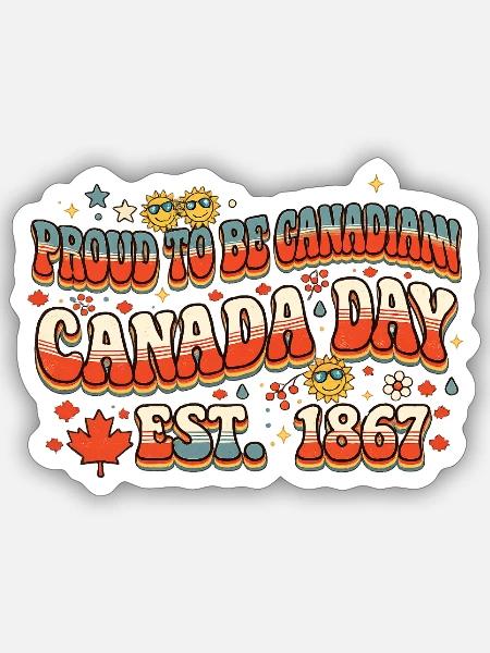 Proud Canadian Day Retro Script - Sticker - white matte