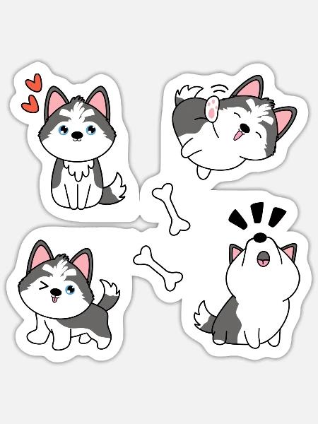Cute Siberian Husky Pomsky Grey Gray - Sticker - white matte