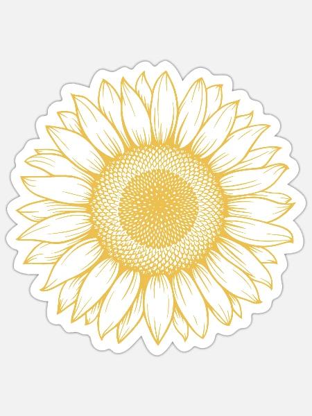 Sunflower Line Art Yellow - Sticker - white matte