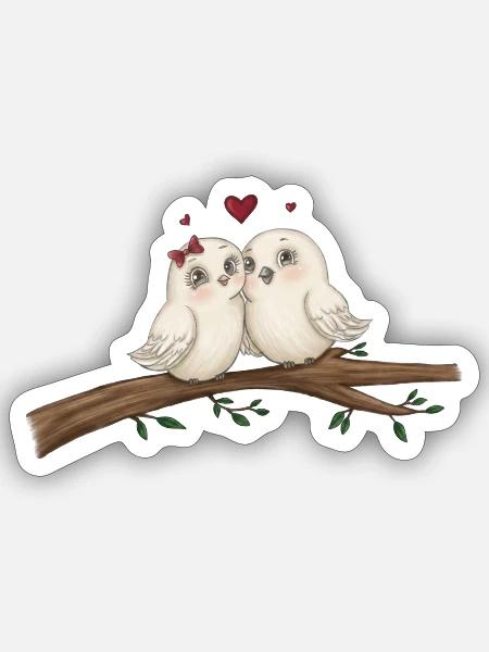 Lovebirds on a Branch - Sticker - white matte