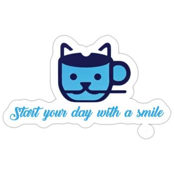 Blue Cat Morning Smile - Sticker - white matte - Front