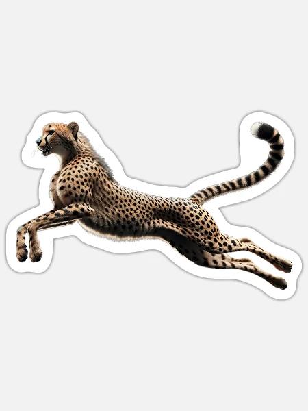 Realistic Cheetah in Mid-Leap - Sticker - white matte