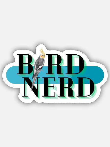 Cockatiel with birdnerd logo - Sticker - white matte