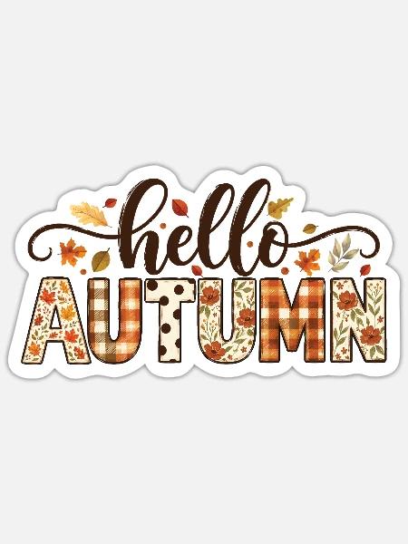 Hello Autumn - Minimal Script Fall Shirt - Sticker - white matte