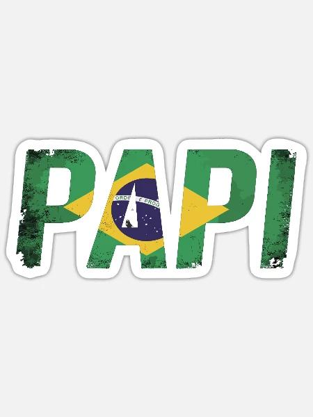 Papi Brazil Flag Vintage Dad - Sticker - white matte
