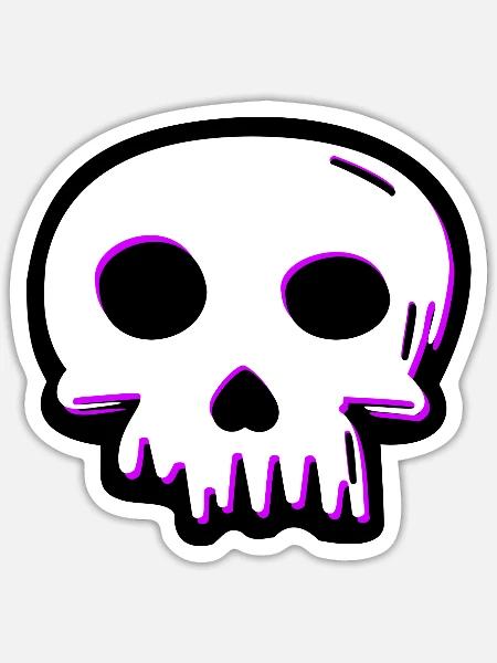2D Vector Cartoony Synthwave Skull - Sticker - white matte