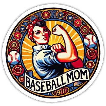 Baseball Mom 1970s Emblem - Sticker - white matte - Front