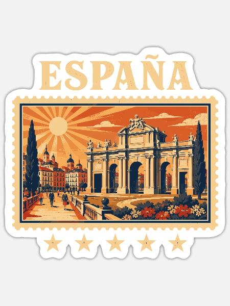 Espana Arch Plaza Vintage Travel Stamp - Sticker - white matte
